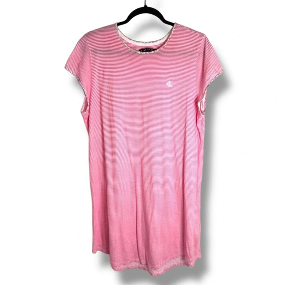 Ralph Lauren Striped Jersey Sleep Shirt Pink White Size Large - Picture 1 of 7